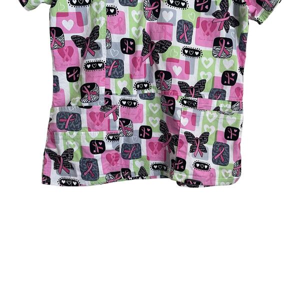 Scrubstar Women Top S Pink Uniform Medical Nurse Pattern Breast Cancer Awareness - Picture 7 of 9